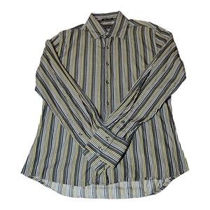 Kenneth Cole 100's 2 Ply Multicolored Button Down Striped Dress Shirt Men Size M